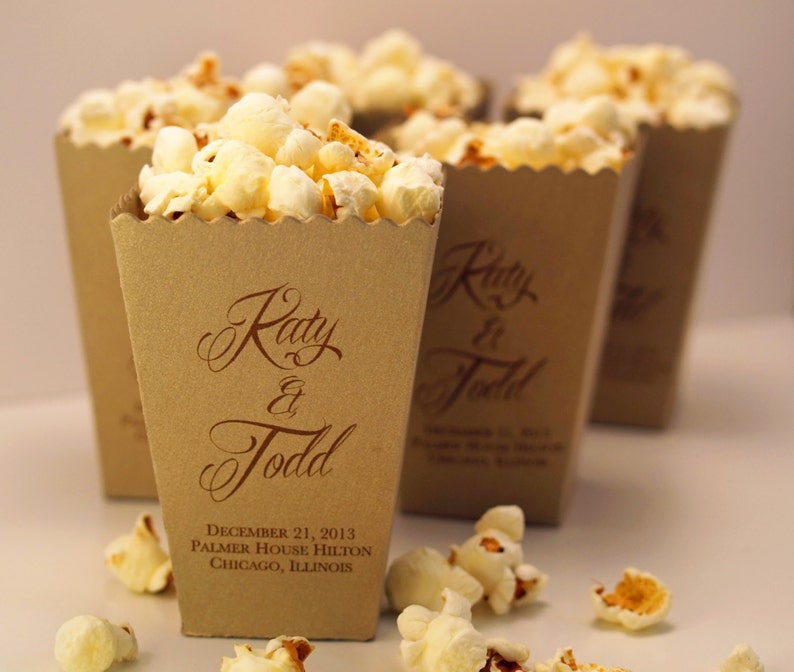 Mini Popcorn Box Wedding Favor Box Popcorn Holder Custom Printed Metallic Paper Box Dessert Bar Popcorn Bar image 1