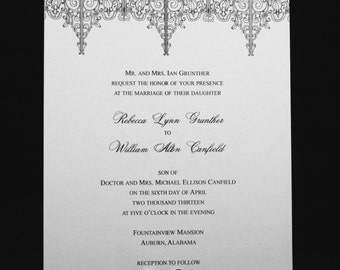 Gothic Architecture Wedding Invitation Set - Ornamental Iron Motif - Modern Stationery Set - Black and White Invitation