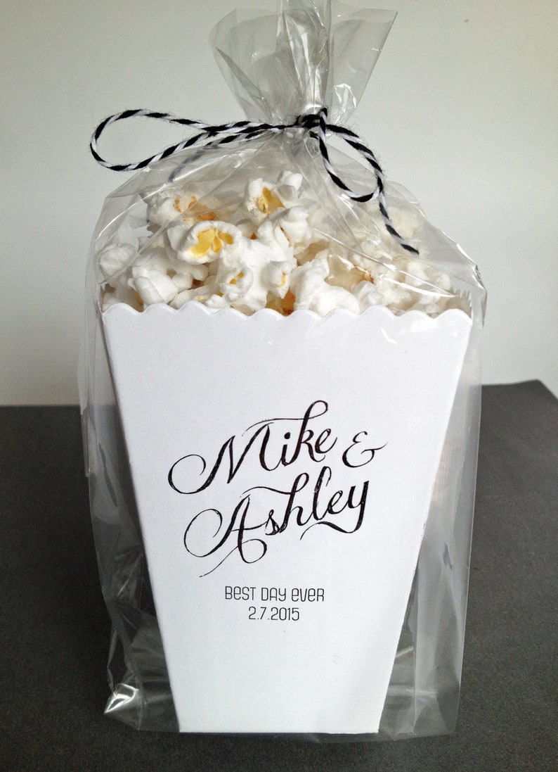 Mini Popcorn Box Popcorn Wedding Personalized Favor Gift Box Custom Printed White Mini Popcorn Box Popcorn Favor Bar-Bar Mitzvah Favors image 2