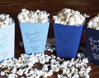 Blue Mini Popcorn Favor Box-Popcorn Wedding Bar-Custom Printed Mini Popcorn Navy Box-Wedding Popcorn Bar-Bridal Dessert Bar-Bulk Favors