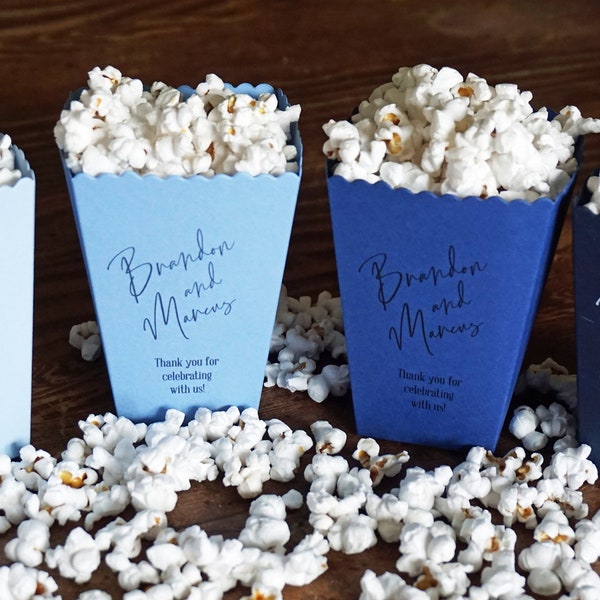 Blue Mini Popcorn Favor Box-Popcorn Wedding Bar-Custom Printed Mini Popcorn Navy Box-Wedding Popcorn Bar-Bridal Dessert Bar-Bulk Favors