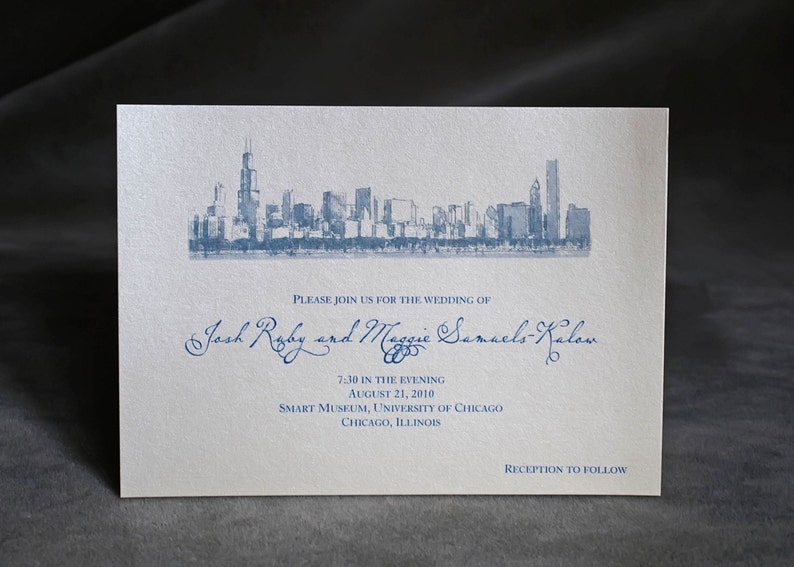 Chicago Wedding Invitation Chicago Skyline Lakefront Custom Invitation image 1