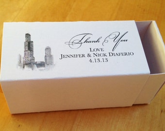 Custom Printed Wedding Chocolate Favor Box - Chicago/Willis/Sears Tower Wedding Design - 2 piece slide candy box - Candy Favor