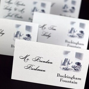 Chicago Wedding Place Card - Wedding Escort Card -  Chicago Landmarks - White