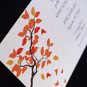 Wedding Save the Date Card Tree Hearts & Falling Autumn Leaves Wedding Invitation Rustic Save the Date Wedding Invitation image 2