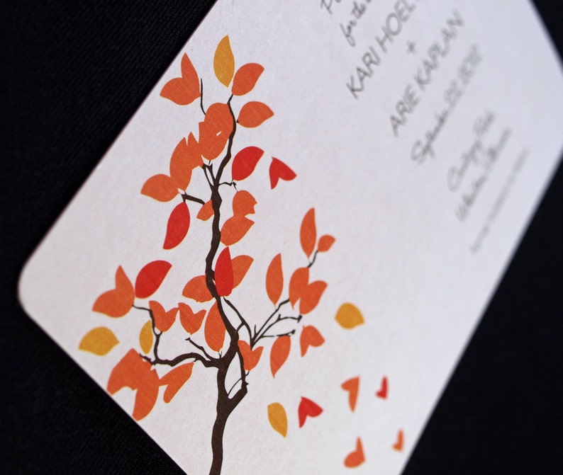 Wedding Save the Date Card Tree Hearts & Falling Autumn Leaves Wedding Invitation Rustic Save the Date Wedding Invitation image 2