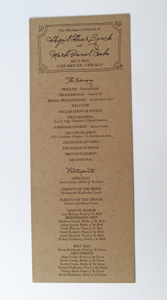 Rustic Wedding Program Country Ceremony Program Kraft Paper Etsy