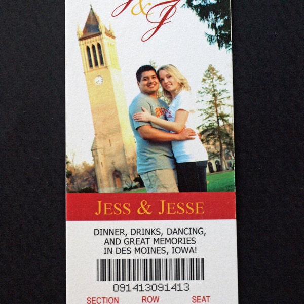 Wedding Save the Date Sports Ticket - Photo Sports Bridal Ticket -  College Themed Wedding Save the Date - Unique Save The Date