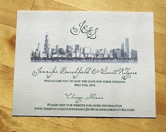 Chicago Skyline Save the Date -  Chicago Wedding Invitation  - Chicago Lakefront Design