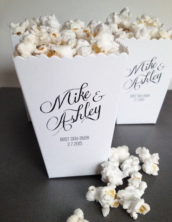 Mini Popcorn Box Popcorn Wedding Personalized Favor Gift Box Custom Printed White Mini Popcorn Box Popcorn Favor Bar Bar Mitzvah Favors