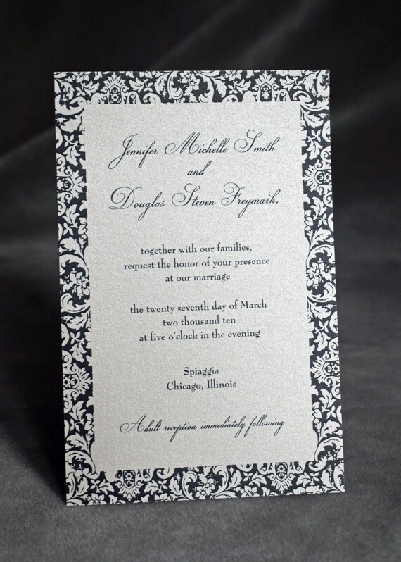 Damask Wedding Invitation Black And White Etsy