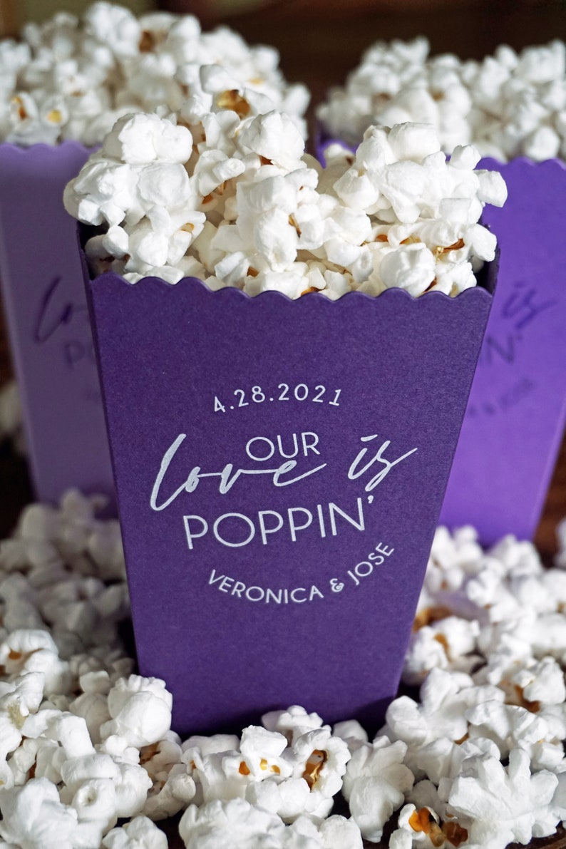 Purple Popcorn Box Wedding Favor Popcorn Bar Favor-Custom Printed Mini Box-Wedding-Bridal Dessert Bar-Lavender Favor Box Dark Purple
