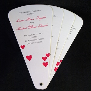 Wedding Program Fans, Petal Fan Programs, Valentine&#39;s Day Wedding - Fan Programs, Love Hearts, 4 Petal Wedding Ceremony
