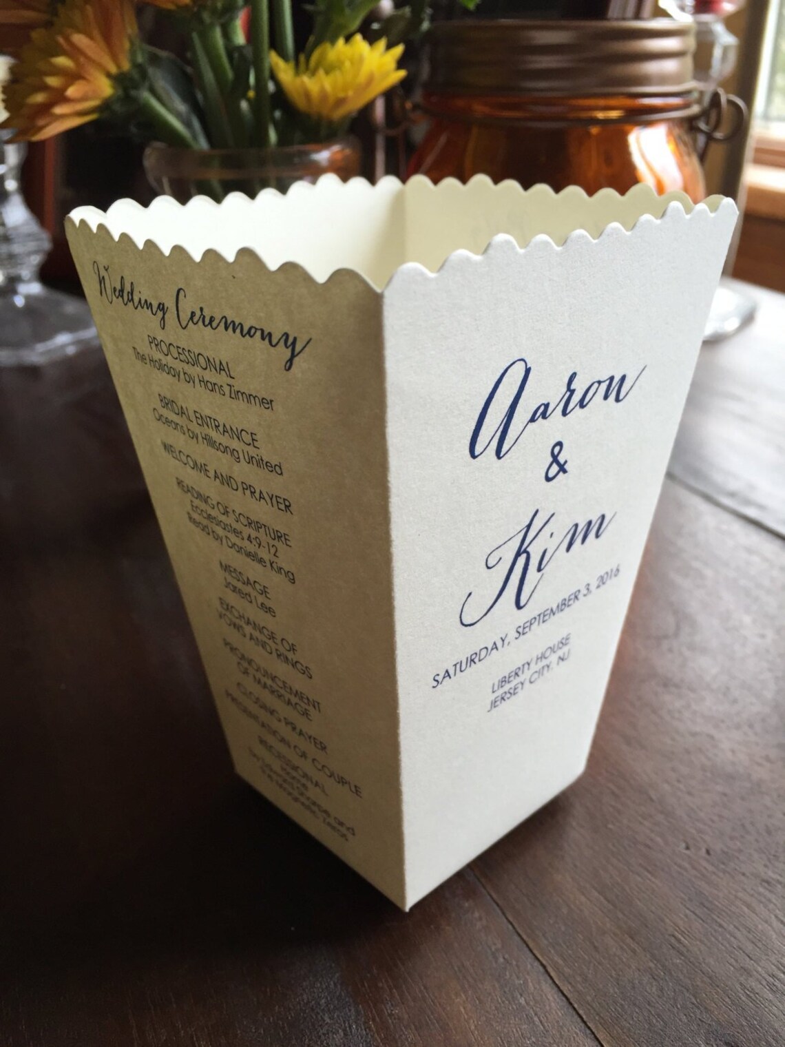 Popcorn Box Wedding Program Favor Custom Bridal Ceremony Etsy