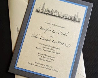 Chicago Skyline Wedding Invitation - Pocket Wedding Invitations - Chicago Lakefront Skyline Invitation