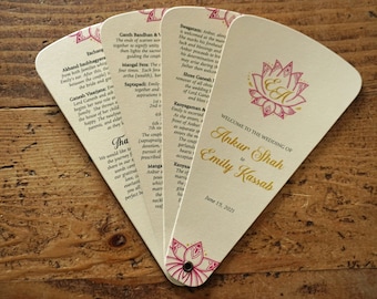 Indian Wedding Fan Program - Hindu Wedding Ceremony Fans Program - Lotus Flower Program Fan Design