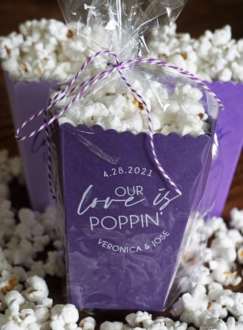 Purple Popcorn Box Wedding Favor Popcorn Bar Favor-Custom Printed Mini Box-Wedding-Bridal Dessert Bar-Lavender Favor Box image 7