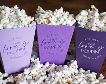 Purple Popcorn Box Wedding Favor -Personalized Party Favor-Custom Printed Mini Box-Wedding-Bridal Dessert Bar-Lavender Favor Box (Assembled)