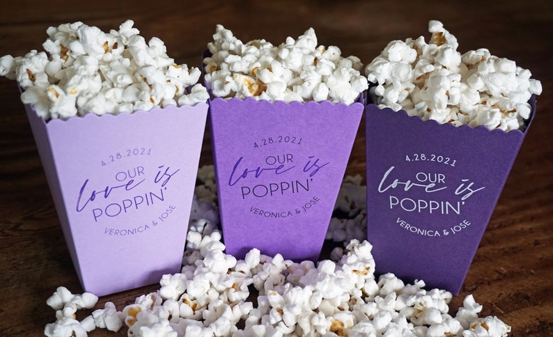 Purple Popcorn Box Wedding Favor Popcorn Bar Favor-Custom Printed Mini Box-Wedding-Bridal Dessert Bar-Lavender Favor Box image 1