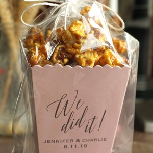 Rose Gold Mini Wedding Favor Popcorn Box - Popcorn Favor Box - Custom Printed Metallic Box - Wedding Popcorn Bar- Popcorn Container Grey Ink