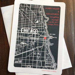 Chicago Map Save the Date - Editable Chicago Wedding Map Invitation - Chicago Custom Wedding Invite
