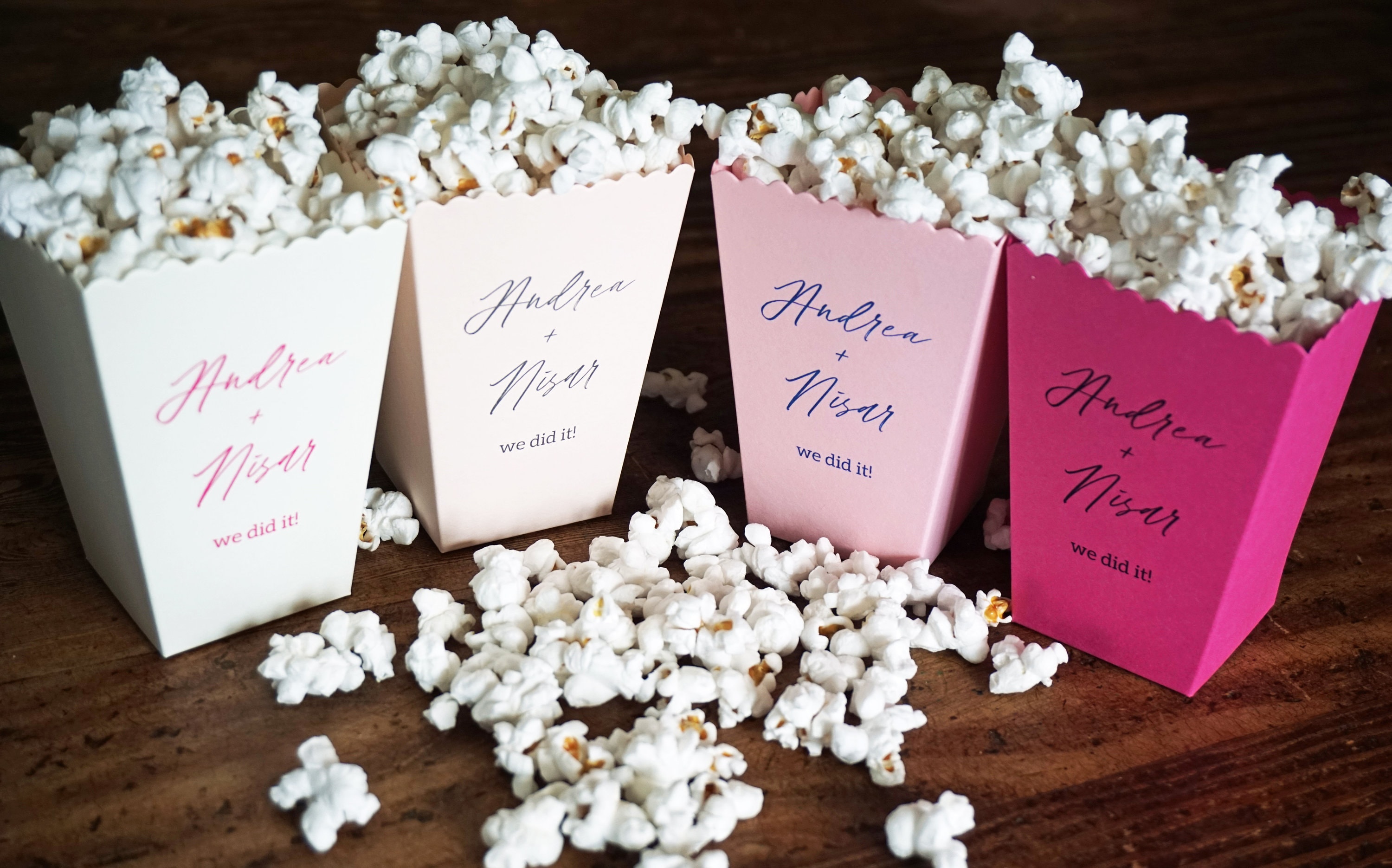 Mini Popcorn Box- Pink Wedding Favor-Valentine's Day Pink Favor Box-Custom Printed Mini Popcorn Party Box-Personalized Gift Box