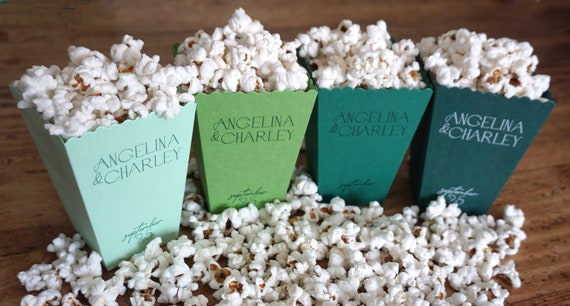 Mini Popcorn Box- Green Wedding Favor-Custom Printed Mini Popcorn Party Box-Personalized Gift Box - St Patrick's Day Favor Box