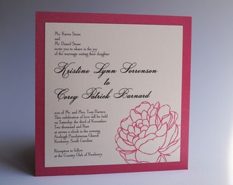 Pink Peony Wedding Invitation - Fuchsia Tropical Pink Invitation  - Honeysuckle Floral Invite -  Blush Peony Invite