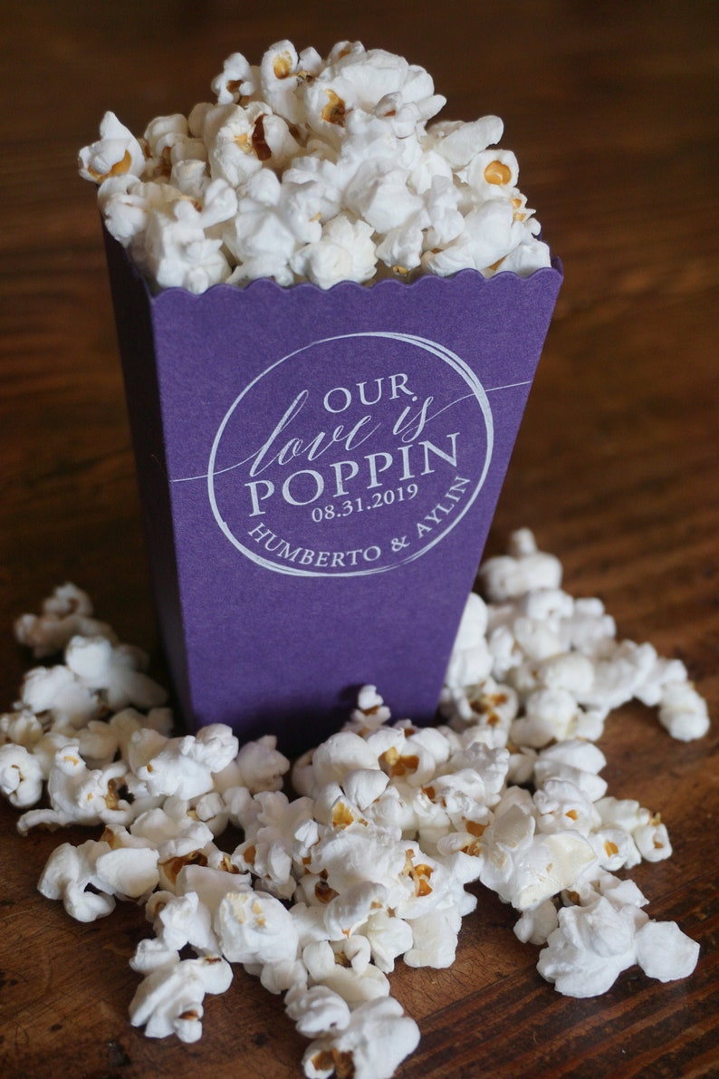 Custom Popcorn Box Purple Wedding FavorPrinted White Ink Etsy