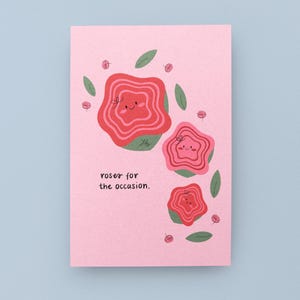 Tarjeta para cualquier ocasión - Linda tarjeta kawaii - Rosas para la ocasión - Regalo para mejor amigo, novia o novio - Descarga digital imprimible