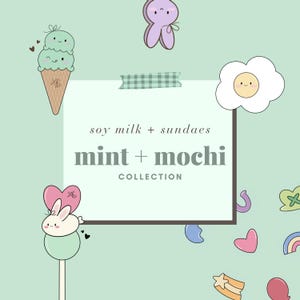 Mint + Mochi Kartenpaket - 5er-Pack süße Kawaii druckbare Karten - digitaler Download für Jubiläum, Freundschaft und Einfach so