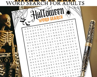 Wyszukiwarka słów dla dorosłych na Halloween – natychmiastowa gra do pobrania w wersji cyfrowej, idealna na imprezy halloweenowe