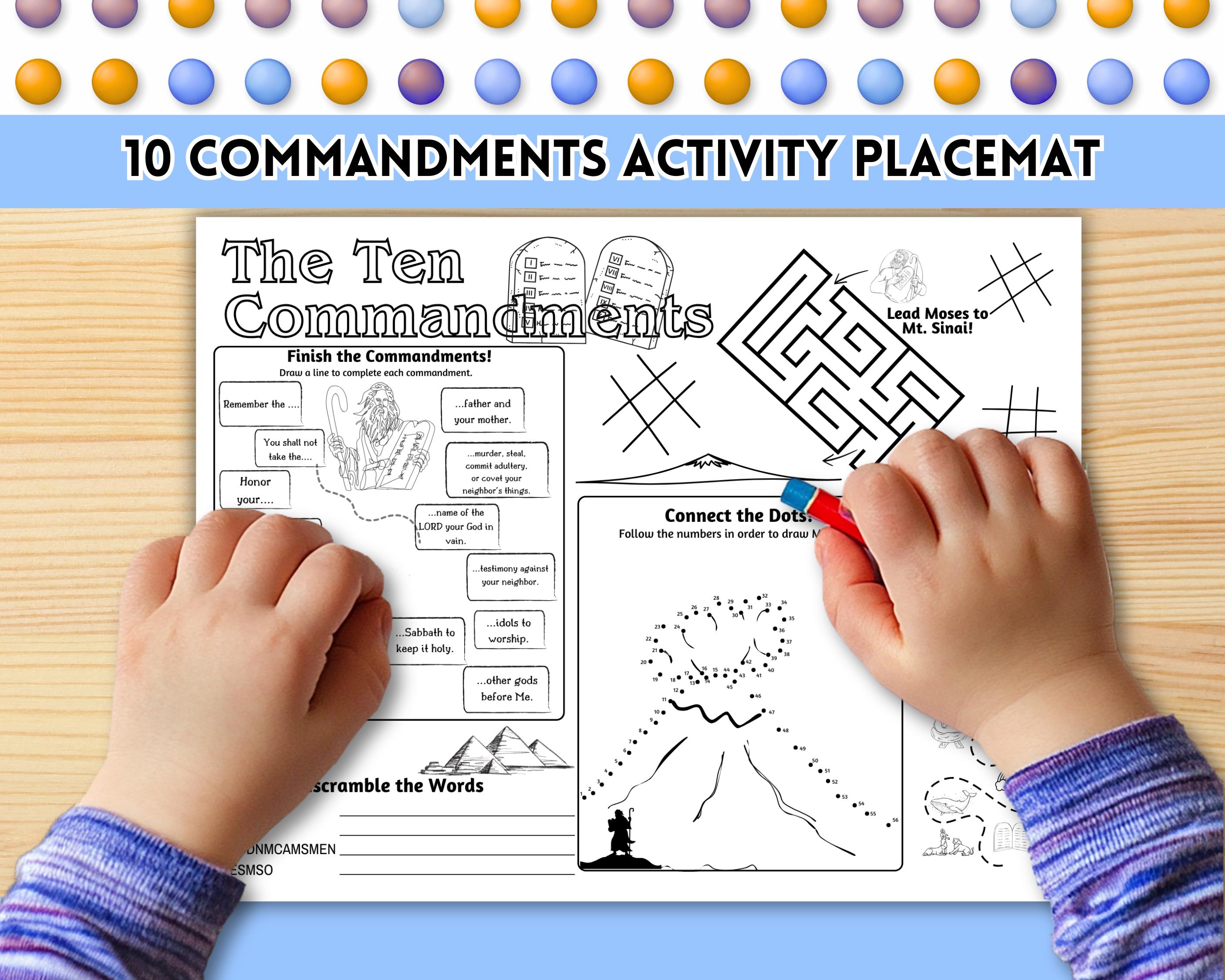 Ten Commandments Printable Activity Placemat Page - Bible Story Games ...
