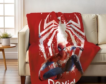Custom Spider Hero Blanket with Name,Personalized Kids Name Super Hero Blanket,Superhero Theme Design for Child,Baby Boy Name Christmas Gift