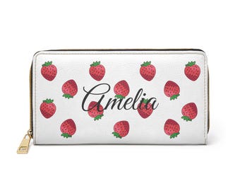 Portemonnee van PU-leer met ritssluiting aardbei: fruitig modeaccessoire