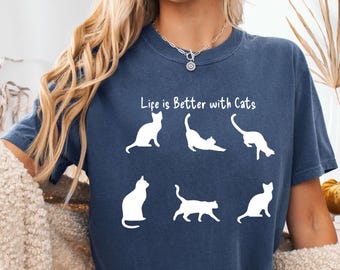 Camiseta para amantes de los gatos: Camiseta teñida en prenda Comfort Colors