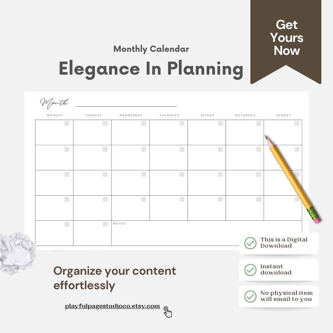 Blank Monthly Calendar Template: Editable PDF Printable (monday Start