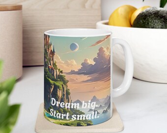 Adventure Journey Ceramic Mug #30, Personalized Inspirational Graphic Design, Explore Imagination, Fantasy Escape, Quiet Retreat Gift