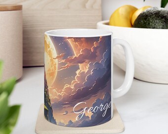 Adventure Journey Ceramic Mug #66, Personalized Inspirational Graphic Design, Explore Imagination, Fantasy Escape, Quiet Retreat Gift