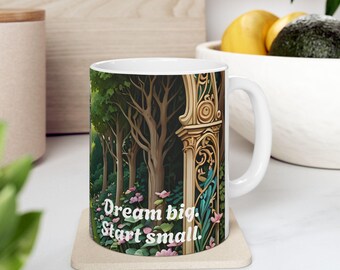 Adventure Journey Ceramic Mug #26 , Personalized Inspirational Graphic Design, Explore Imagination, Fantasy Escape, Quiet Retreat Gift