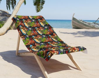 Personalizable #3 Nautical Beach Towel with Male Pirate Design, Pirates Treasure Booty, Customizable Tropical Summer Bath Towel, Ocean Lover
