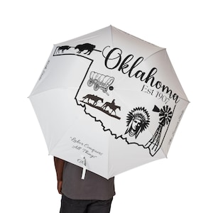 Hopfällbart halvautomatiskt paraply med karta över Oklahomas 46:e delstat, anpassad hyllningskarta för OK, patriotisk