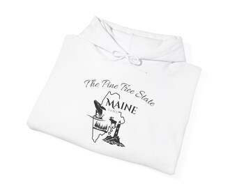Maine 23rd State Outline with Lighthouse Hoodie | Maine Illustration Sweatshirt, The Pine Tree State Patriotic Hoodie