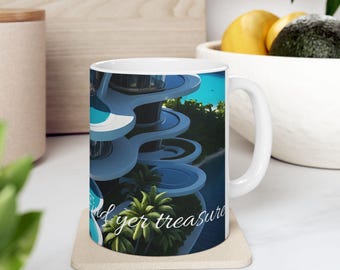 Adventure Journey Ceramic Mug #39, Personalized Inspirational Graphic Design, Explore Imagination, Fantasy Escape, Quiet Retreat Gift