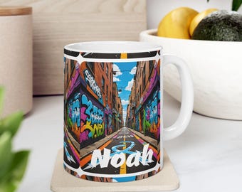 Graffiti Ceramic Mug #11, Personalizable Quote Cup, Inspiring Artistic Mug, Customizable Tea Mug, Artist Gift Mug, Unique Design Street Art