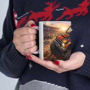 Monster Truck Cat Driver White Ceramic Mug | Claw Hammer 4x4 Lifted Ride Cup (11 oz, 15 oz) image 18