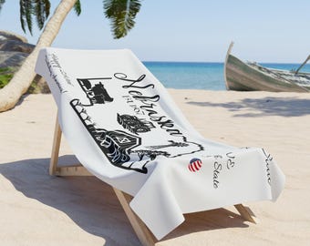 Nebraska 37th State Beach Towel, Personalized Custom Images, America's 250th Birthday Celebration Gift, USA Map Decor, Patriotic Towel