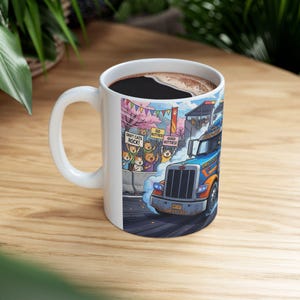 Meow Speed Drifting Cat Truck Convoy White Ceramic Mug | Beautiful Big Rig Bobtail Semis Ripping Tracks Cup (11 oz, 15 oz) image 14