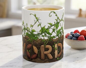 Words Are Seeds White Ceramic Mug (11 oz, 15 oz) | Garden Vines Proverbs Cup