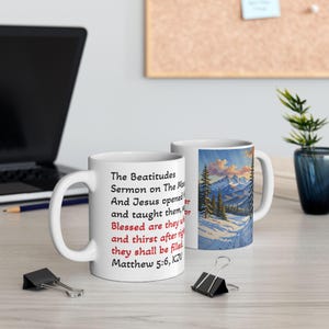 Il Sermone della Montagna n. 7 Tazze in ceramica d&#39;arte religiosa per tutte le occasioni, Tazza delle Beatitudini